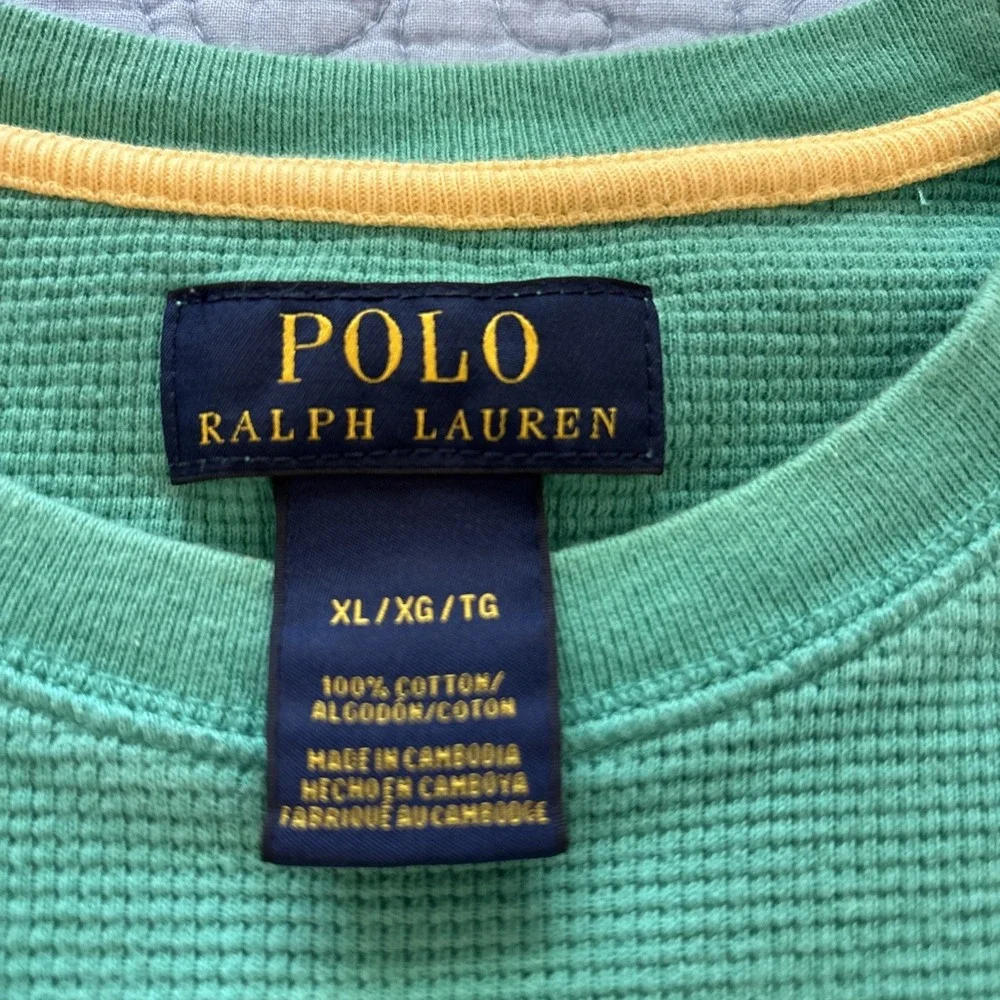Polo Ralph Lauren Mens XL Green Waffle Thermal Long Sleeve Shirt